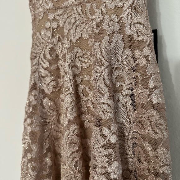 NWT Emerald Sundae by Macy’s khaki lace shimmer mini dress with zip up back - Picture 5 of 17